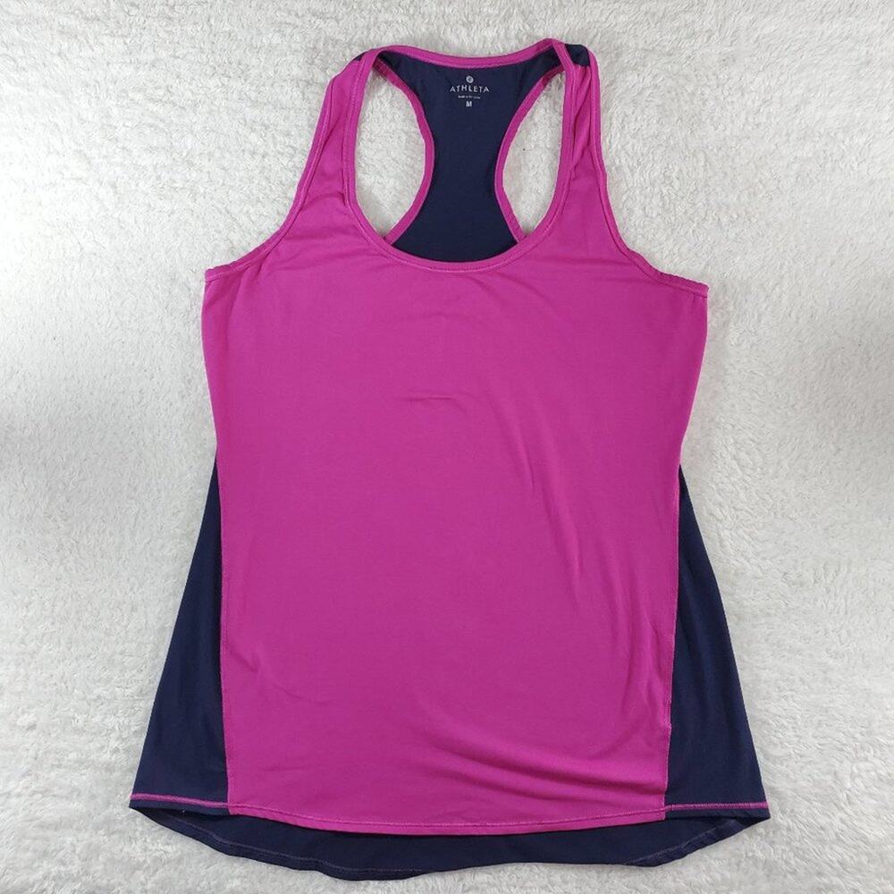 Athleta Two-Toned Pink and Navy Racerback Tank Women's Medium